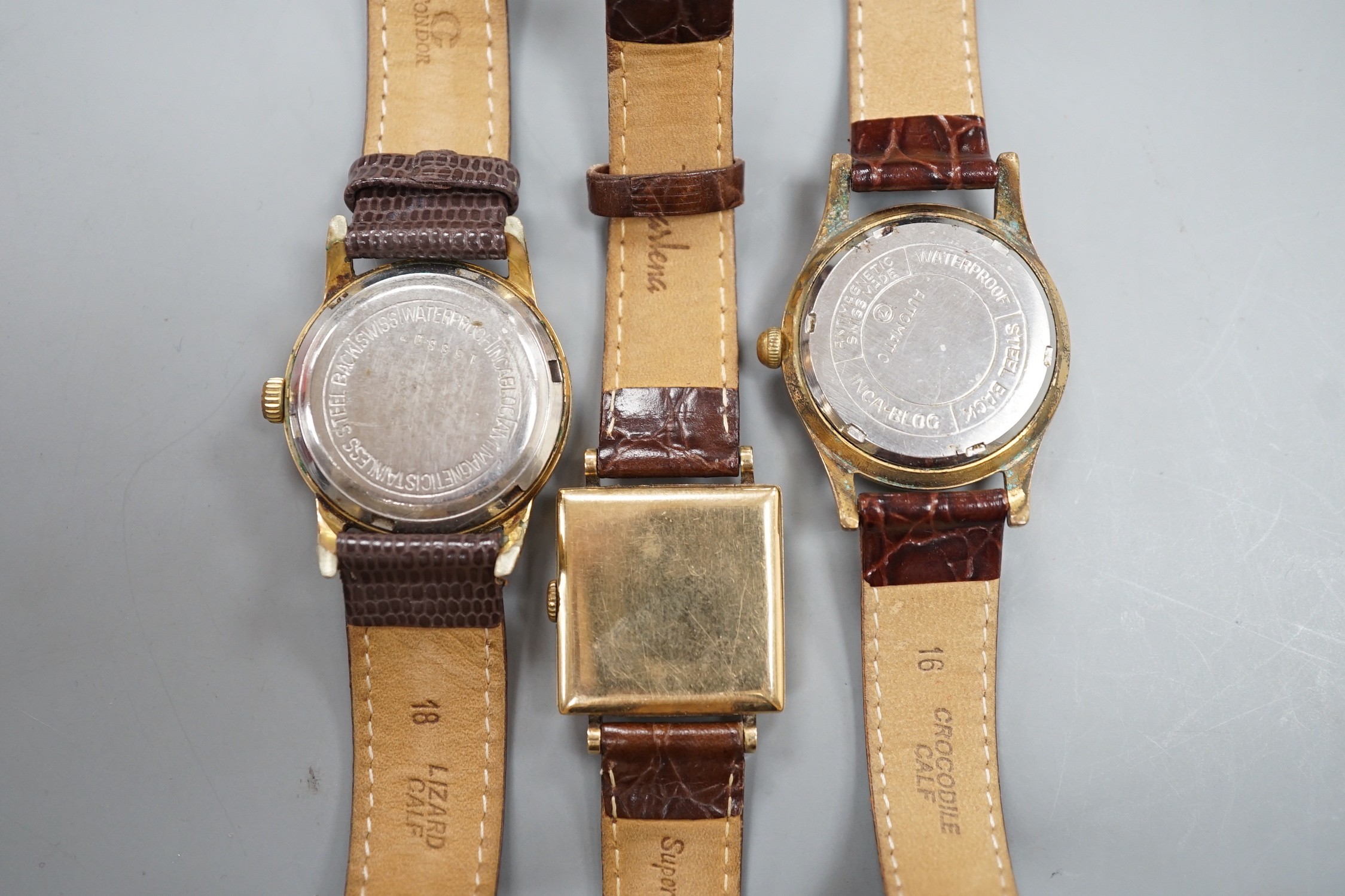 A gentleman's 1940's 9ct gold Marvin square dial manual wind wrist watch, on a later leather - Image 6 of 6