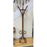 An early 20th century bentwood hat, coat and stick stand, height 184cm