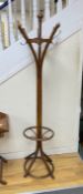 An early 20th century bentwood hat, coat and stick stand, height 184cm