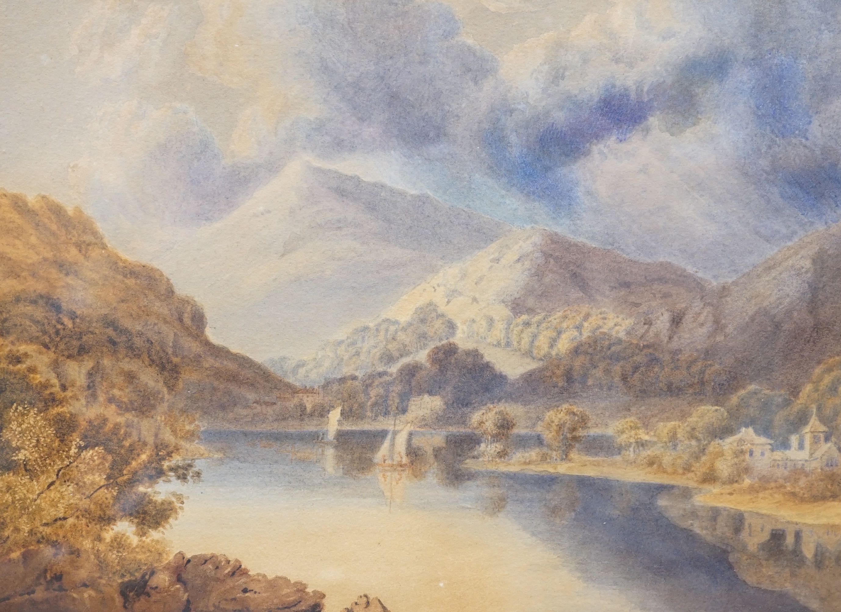 Attributed to George Fennel Robson (1788-1833), Lakeland view with small sailing boatspen and