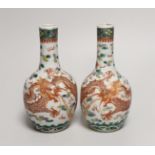 A pair of Chinese enamelled porcelain ‘dragon’ bottle vases, Kangxi marks probably Guangxu period,