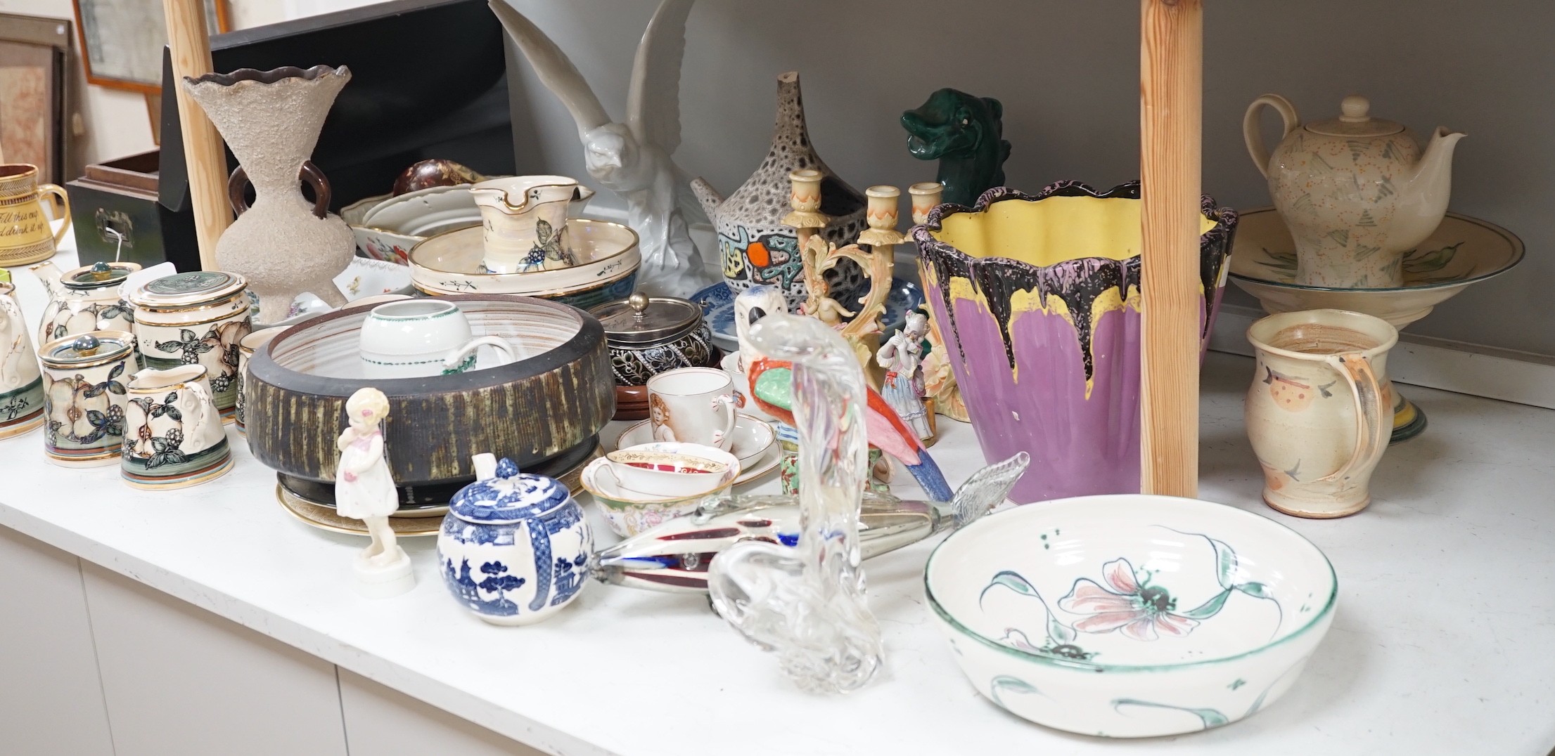 A large quantity of various ceramics including Samson, Rosenthal, studio pottery and glass