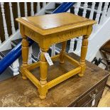 A 1996 Norwich Cathedral commemorative oak joint stool, width 43cm, depth 28cm, height 46cm