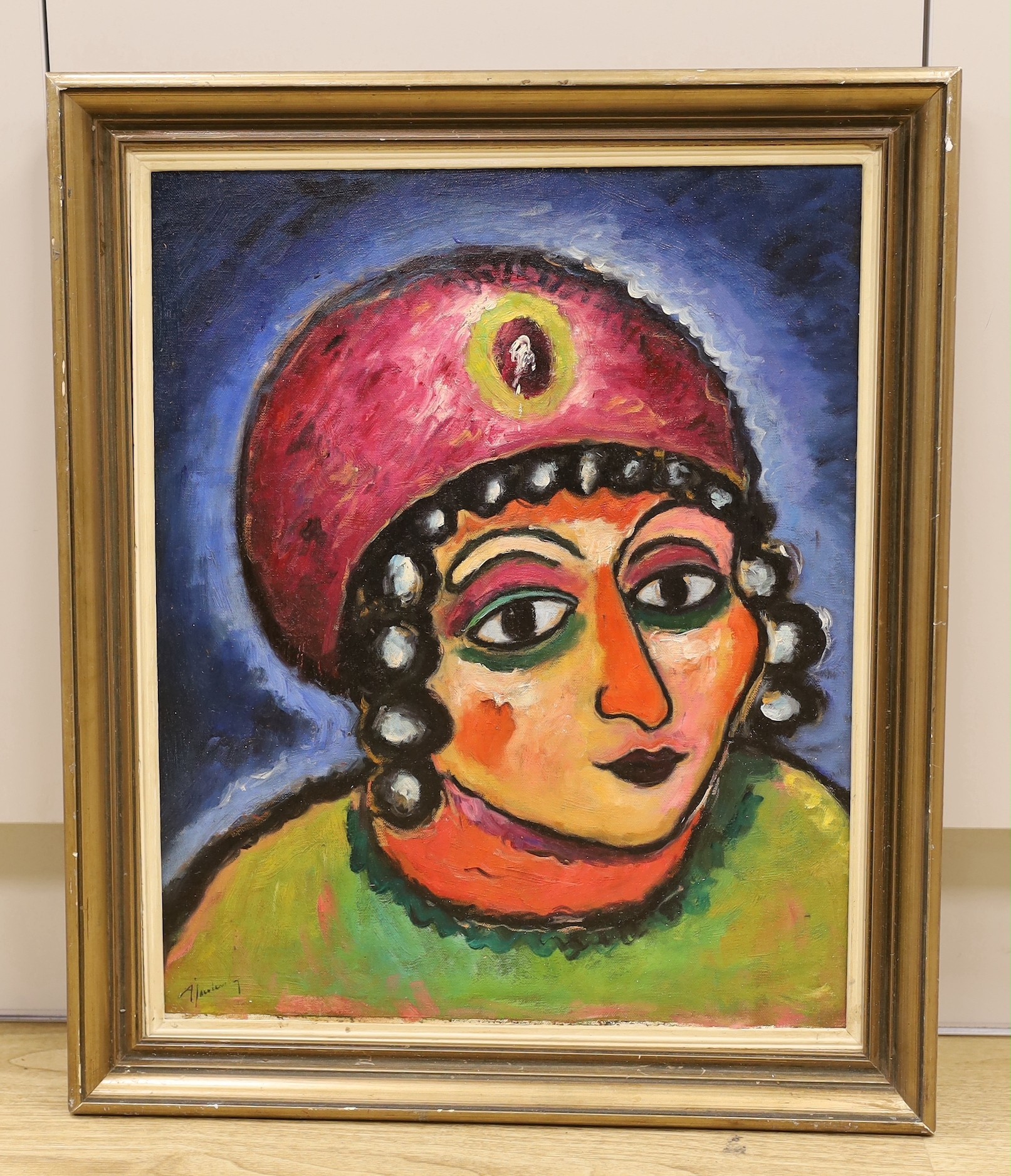 After Alexej Von Jawlensky, oil board, 'Barbarian Princess', indistinctly signed, 51 x 41cm - Image 2 of 3