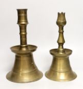 Two Ottoman brass candlesticks, height 28cm