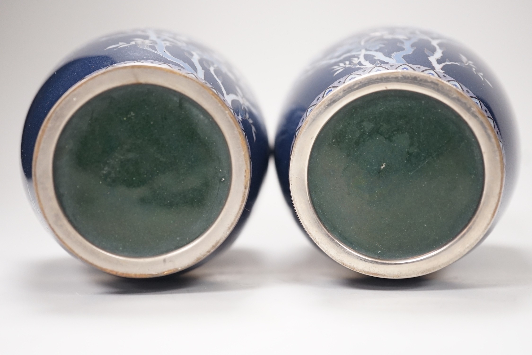 A pair of Japanese silver wine cloisonné enamel vases. 15cm high - Image 5 of 5