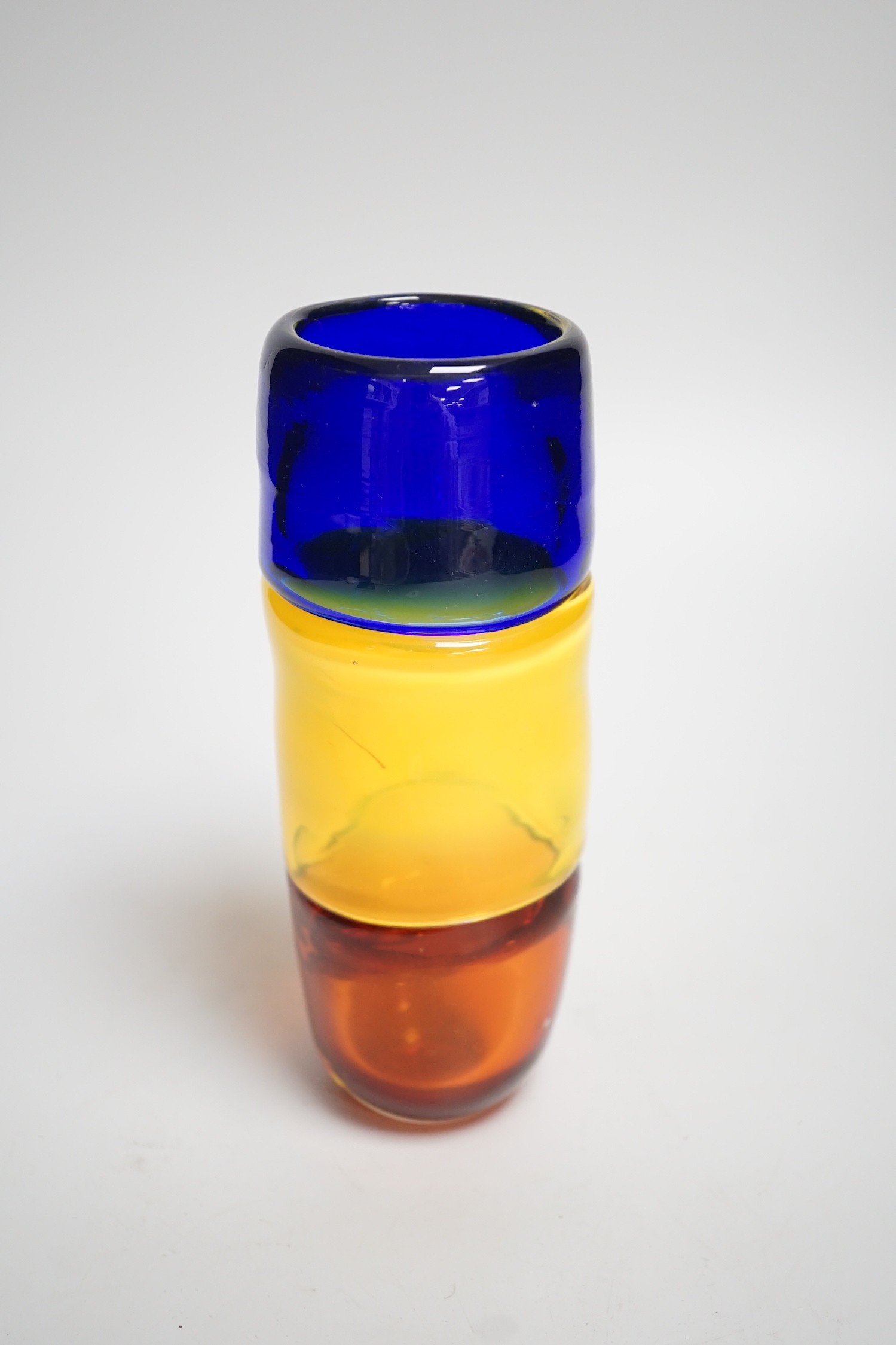 A signed Mike Frolich fused three colour glass vase. 19cm high - Image 3 of 4