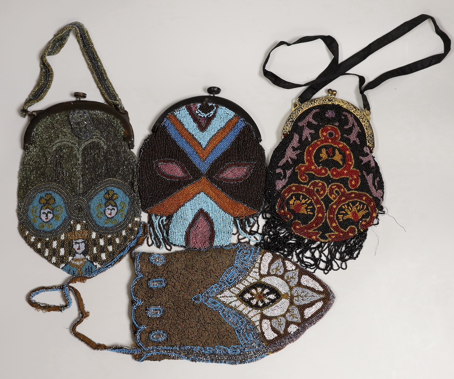 Two Edwardian bead worked bags and two later 1920’s beaded bags with Bakelite frames(4). - Image 2 of 2