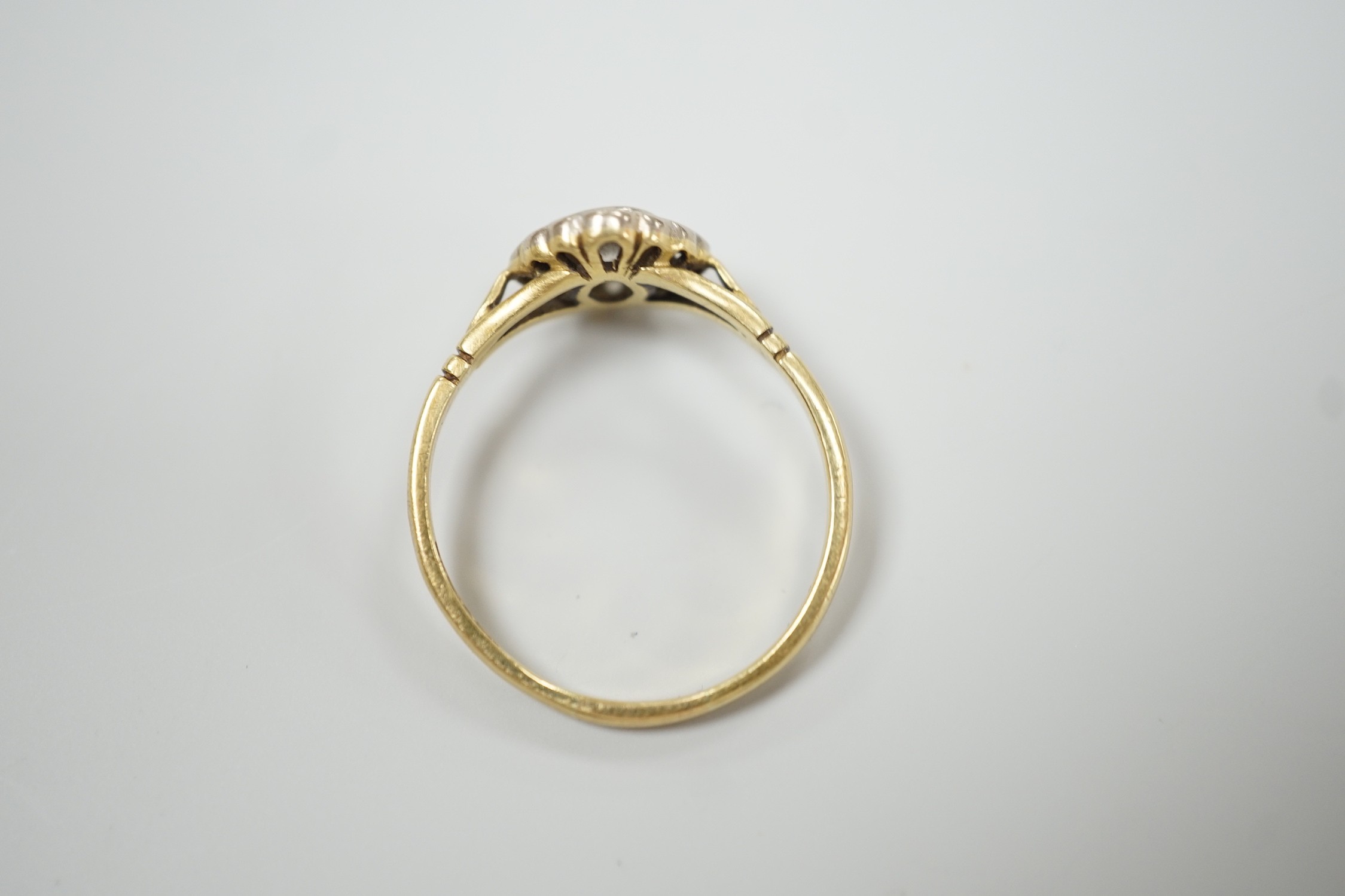 A modern 18ct gold and single stone diamond ring, with diamond set border, size S, gross weight 3. - Image 5 of 5