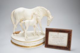 A Royal Worcester group ‘’Princess Grace and Foal’’, modelled by Doris Lindner (cracked). 22.5cm