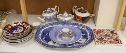 A quantity of late 18th and early 19th century English ceramics including a Spode teapot and a large