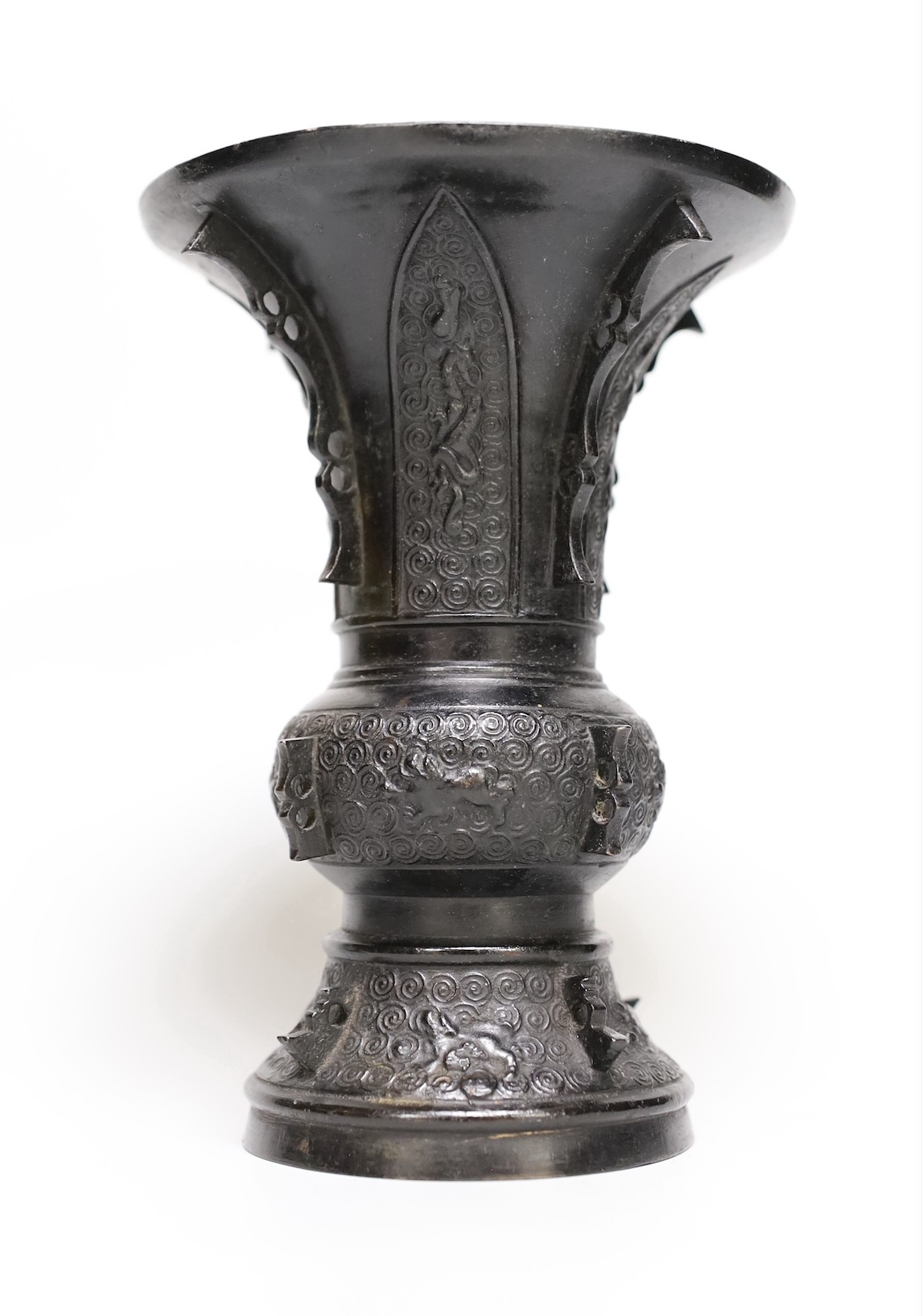 An 18th century Chinese bronze gu vase. 18cm high - Image 2 of 4