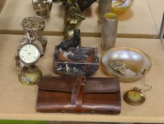 A quantity of various collectibles including a Hardys fishing wallet, a cold painted bronze ‘
