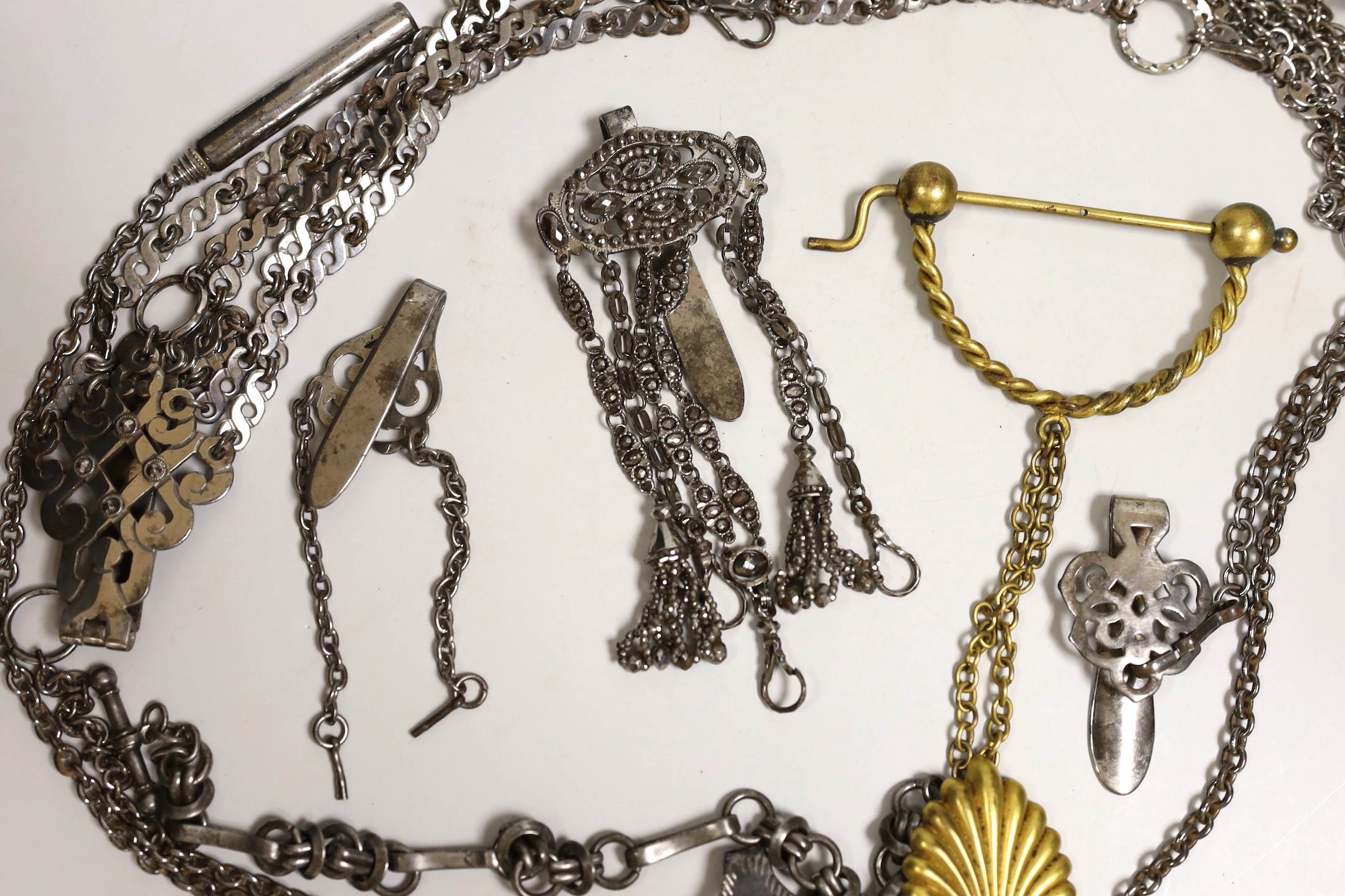 A 19th century cut steel Chatelaine, three others, a similar clasp and a later gilt metal Chatelaine - Image 3 of 4