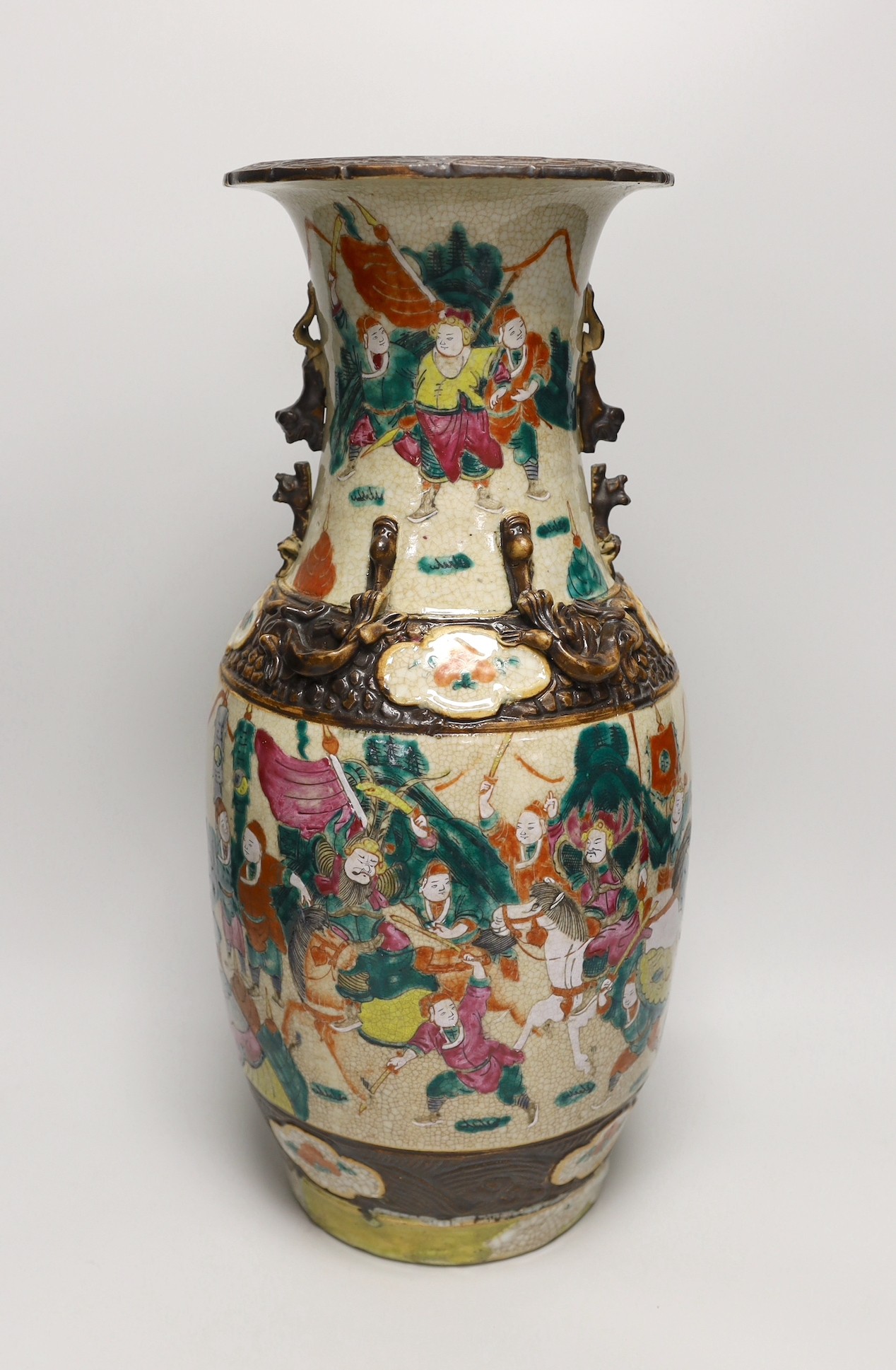 A late 19th century Chinese famille rose crackle glaze vase, 46cm