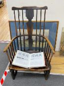 A mid 18th century West Country ash and elm Windsor armchair, (cut down), width 61cm, depth 41cm,