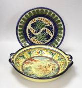 Barocco Valbonne - large painted dish, together with a Casa dos Oleiros Portugese plate, largest