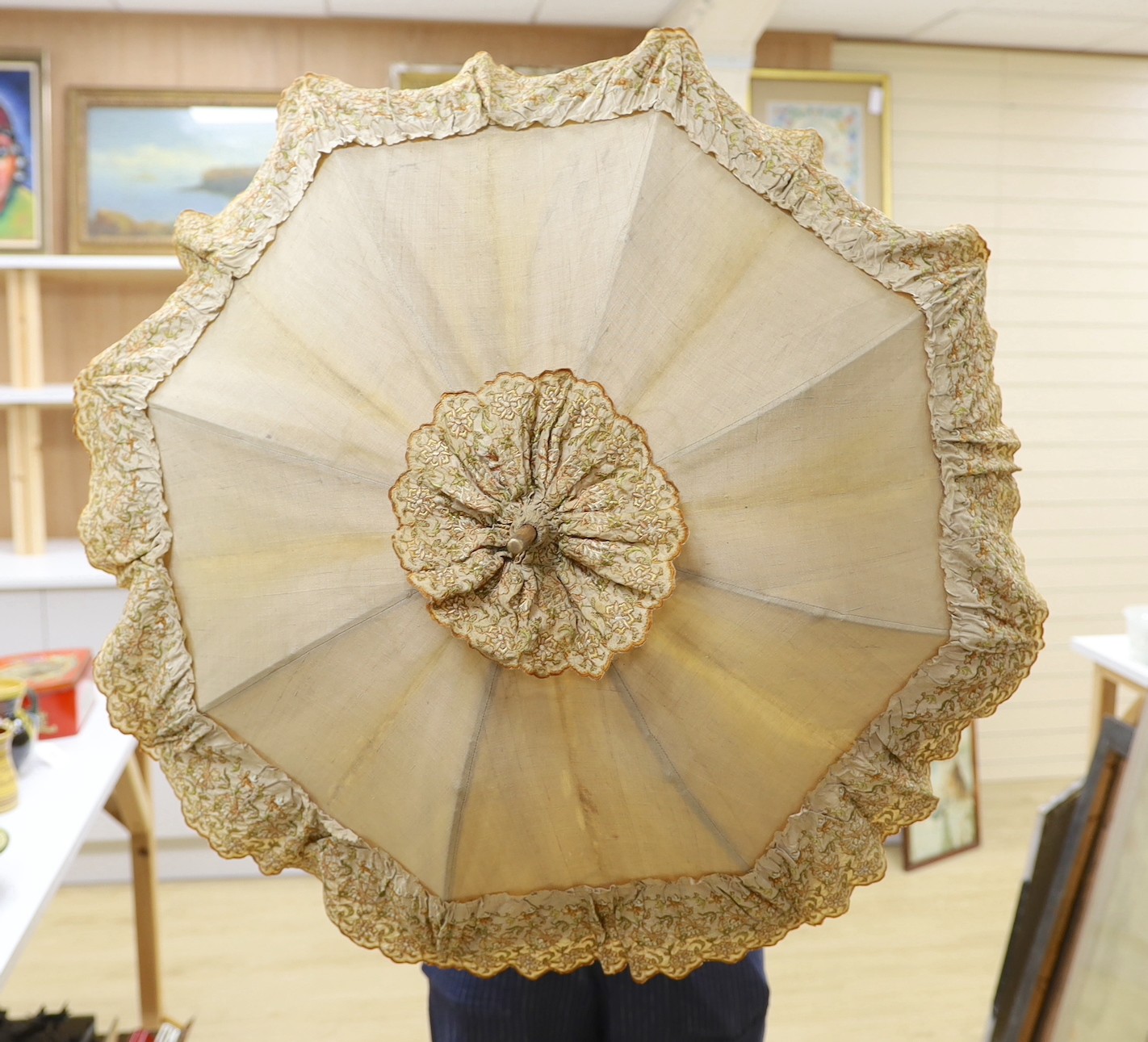 An embroidered parasol with bamboo handle. 88.5cm high - Image 2 of 4