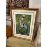 A Costin graphics coloured print of a heron, signed and numbered, width 113cm, height 148cm,