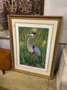 A Costin graphics coloured print of a heron, signed and numbered, width 113cm, height 148cm,
