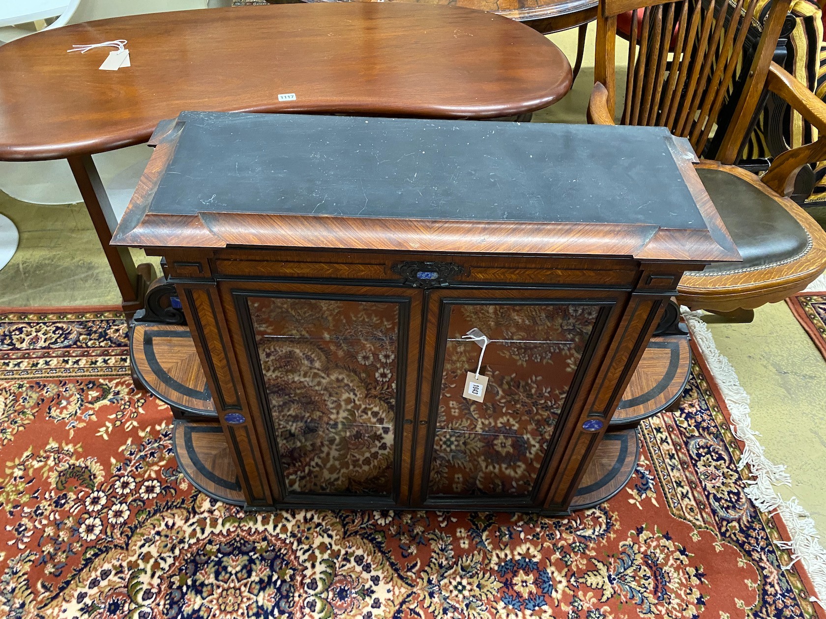 A Victorian malachite mounted ebonised kingood display cabinet, width 120cm, depth 28cm, height - Image 2 of 2