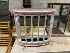 An early 20th century French painted four division stickstand with drip tray, width 73cm, depth