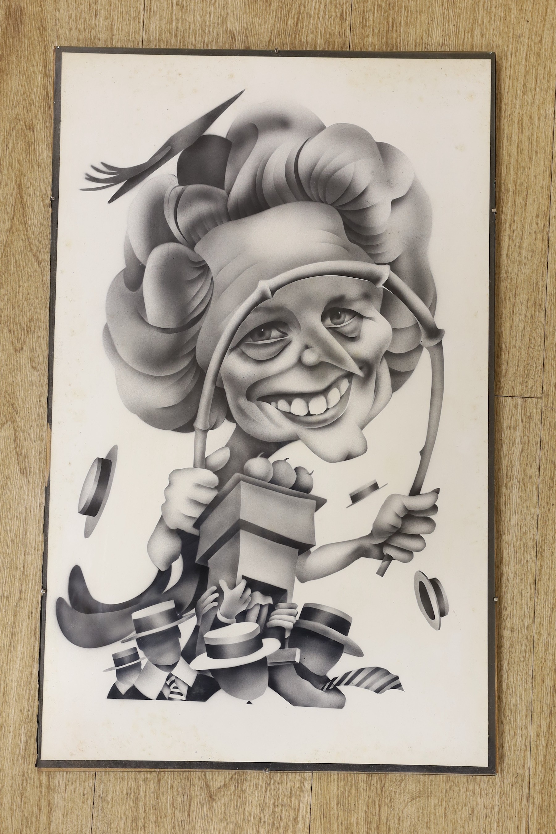 Modern British, monochrome print, Caricature of Margaret Thatcher, 60 x 37cm - Image 2 of 2