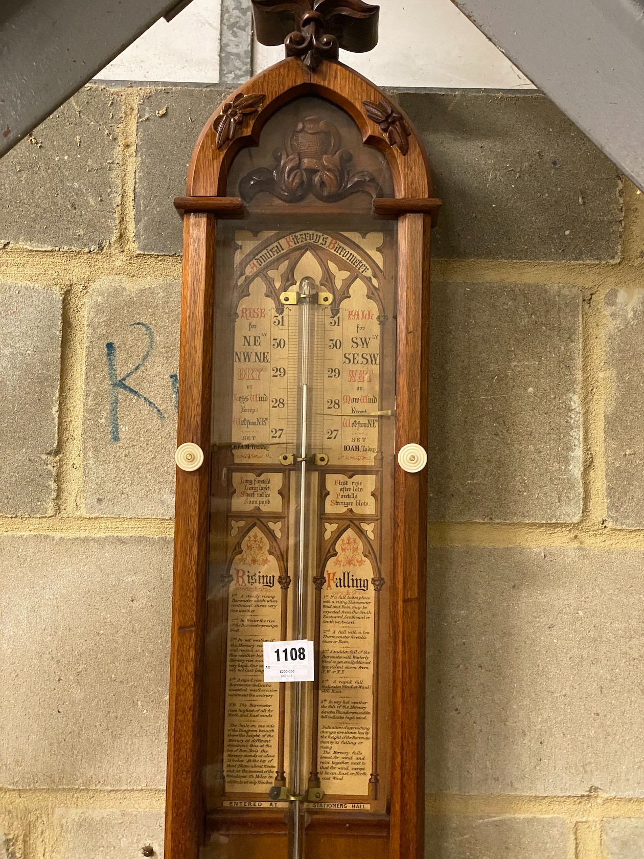 A Victorian oak Admiral Fitzroy type barometer by Thomas Woolley, Chester, height 116cm Ivory - Image 7 of 8