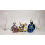 A quantity of Venetian and other glass, including millefiore, tallest 19cm