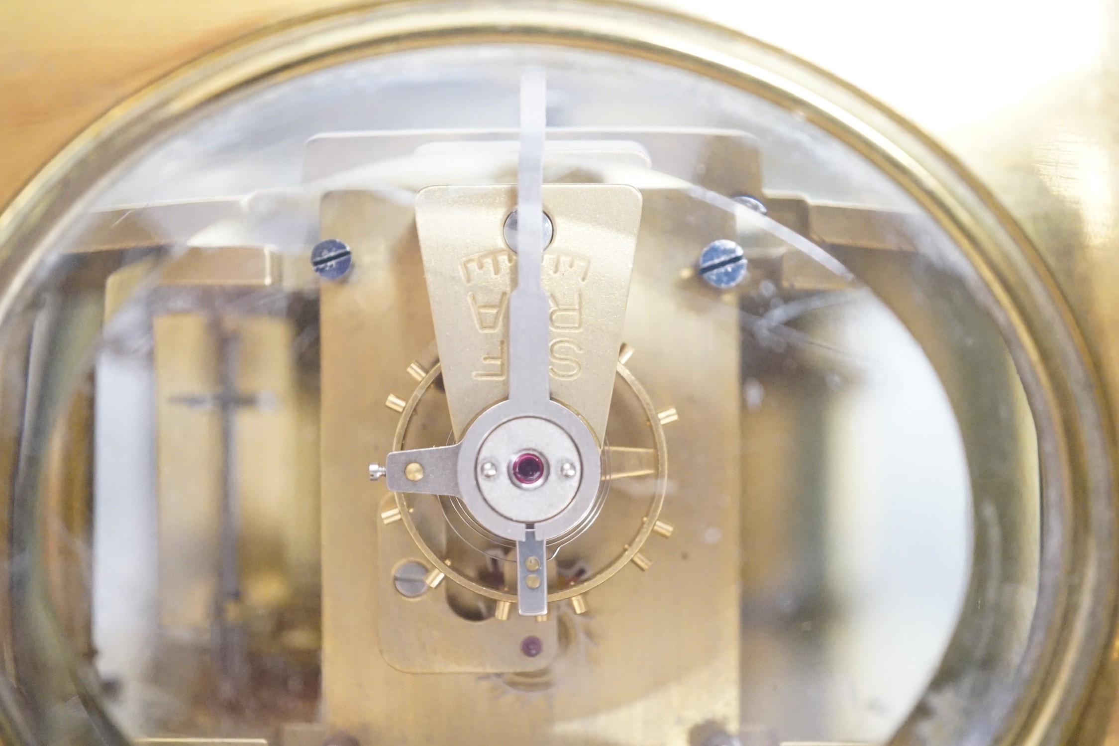 Two English brass carriage clocks with winding keys. Tallest 14.5cm - Image 7 of 8