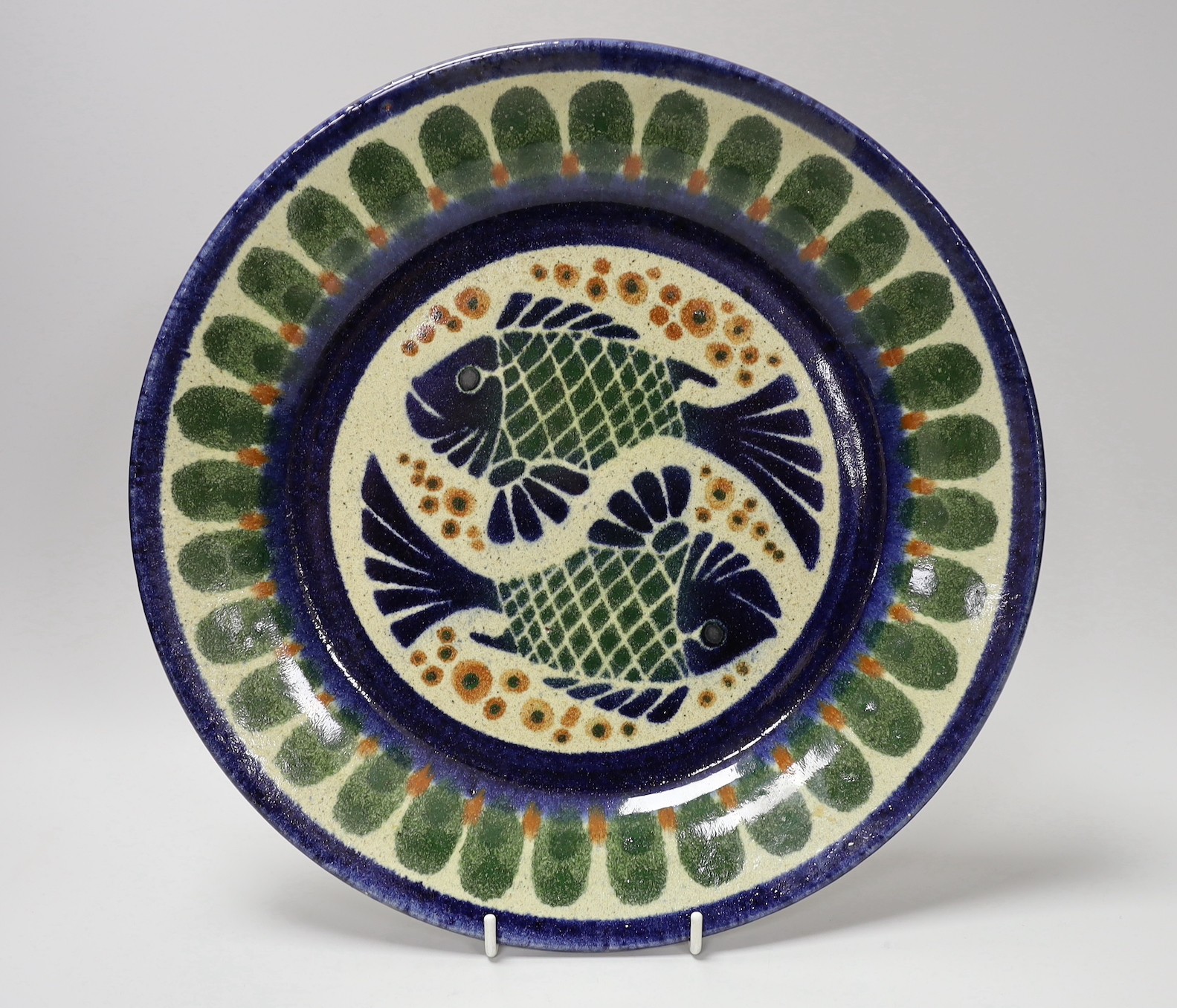 Barocco Valbonne - large painted dish, together with a Casa dos Oleiros Portugese plate, largest - Image 4 of 5