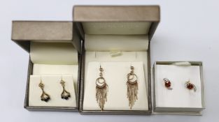 Three assorted modern pairs of yellow metal earrings, including tassel drop, 9ct gold and three