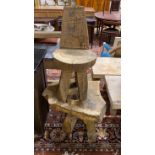 A rustic oak tree section table, height 52cm and similar chair