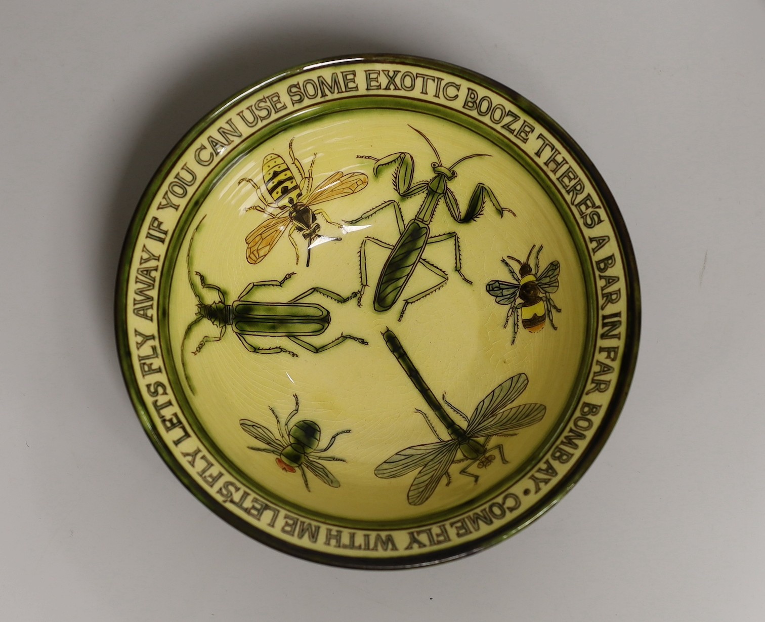 Margaret Brompton studio pottery bowl with insects, together with a slipware jug, a Longpark, - Image 6 of 11