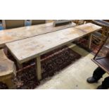 A Provincial rectangular pine bench, length 268cm, depth 43cm, height 62cm