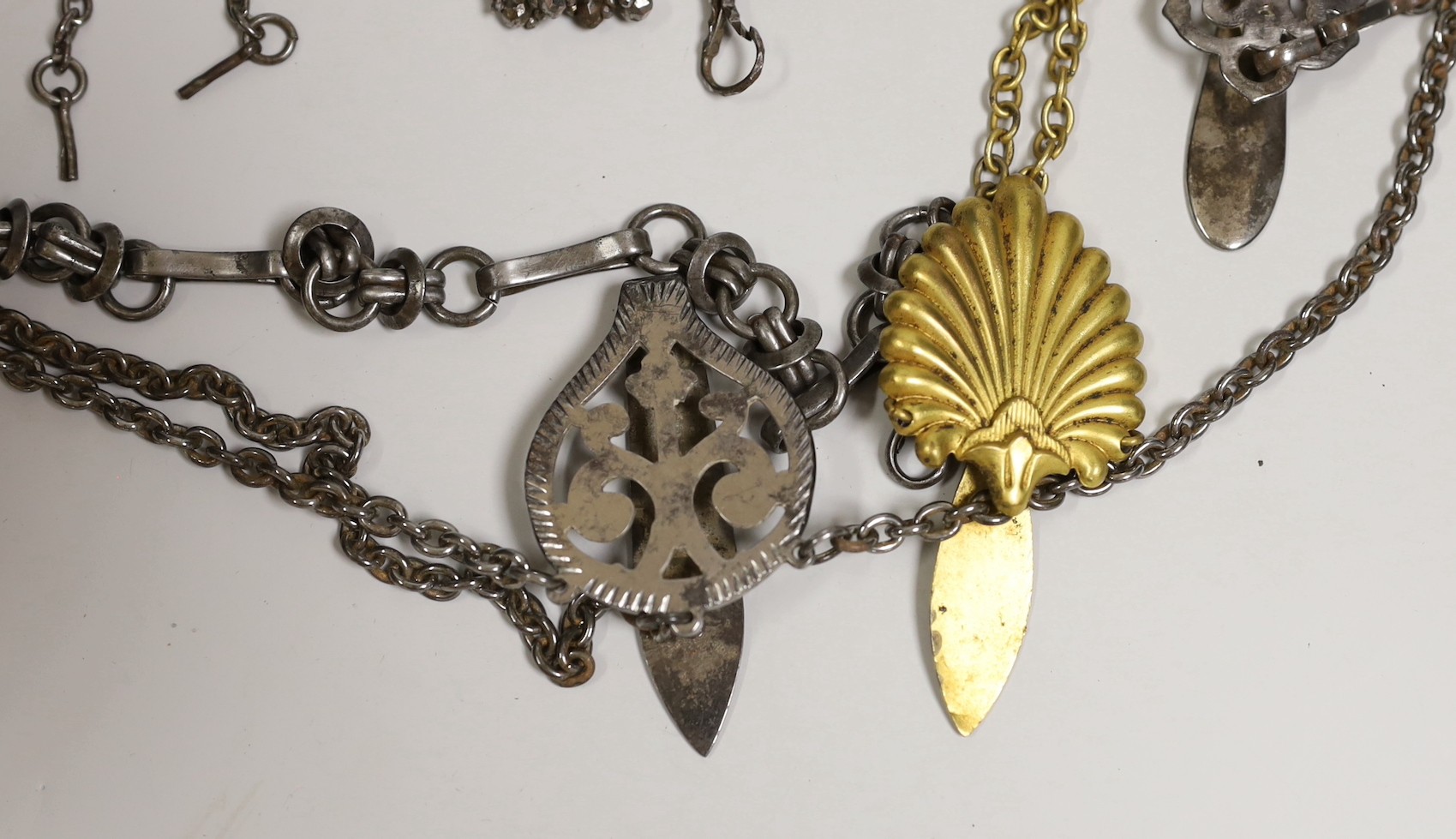 A 19th century cut steel Chatelaine, three others, a similar clasp and a later gilt metal Chatelaine - Image 2 of 4