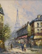 Elizabeth Burnett, oil on canvas, Parisian street scene, signed, 25 x 20cm