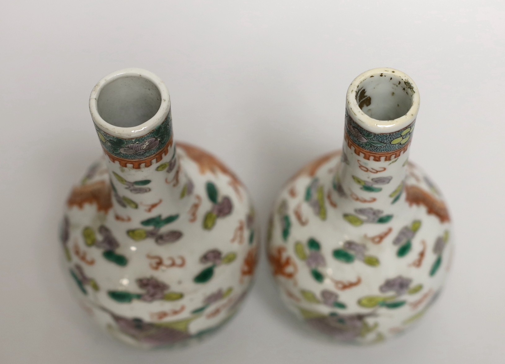 A pair of Chinese enamelled porcelain ‘dragon’ bottle vases, Kangxi marks probably Guangxu period, - Image 3 of 4