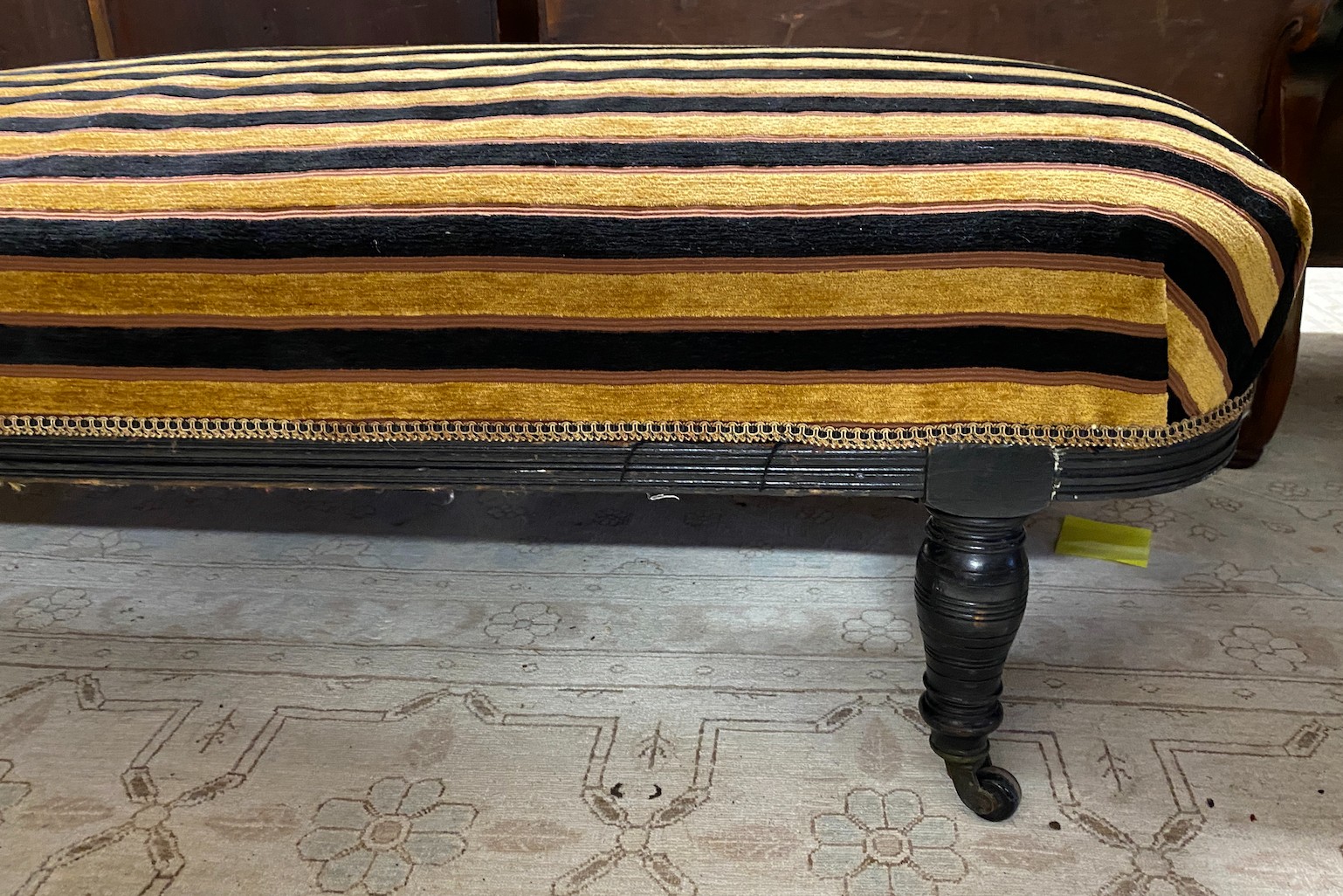 An Aesthetic period ebonised chaise longue, in the manner of E. W. Godwin, length 164cms, depth - Image 3 of 4