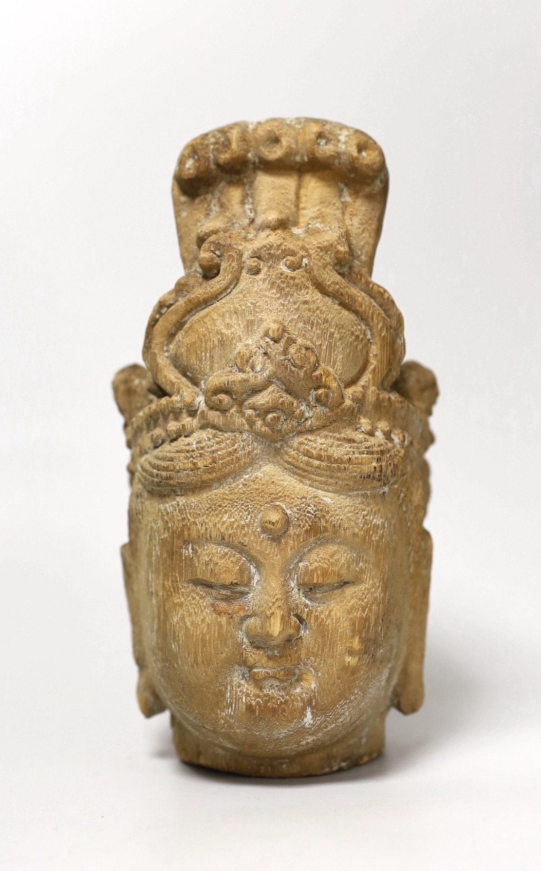 A Chinese Tang style wood head. 24cm high - Image 2 of 5