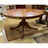 A Regency circular rosewood banded mahogany breakfast table, diameter 130cm, height 70cm