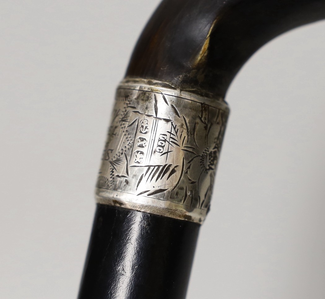 A silver mounted ebony cane with a phallic shaped handle, presented by N.D.T. Chapel to W.H. - Image 6 of 7