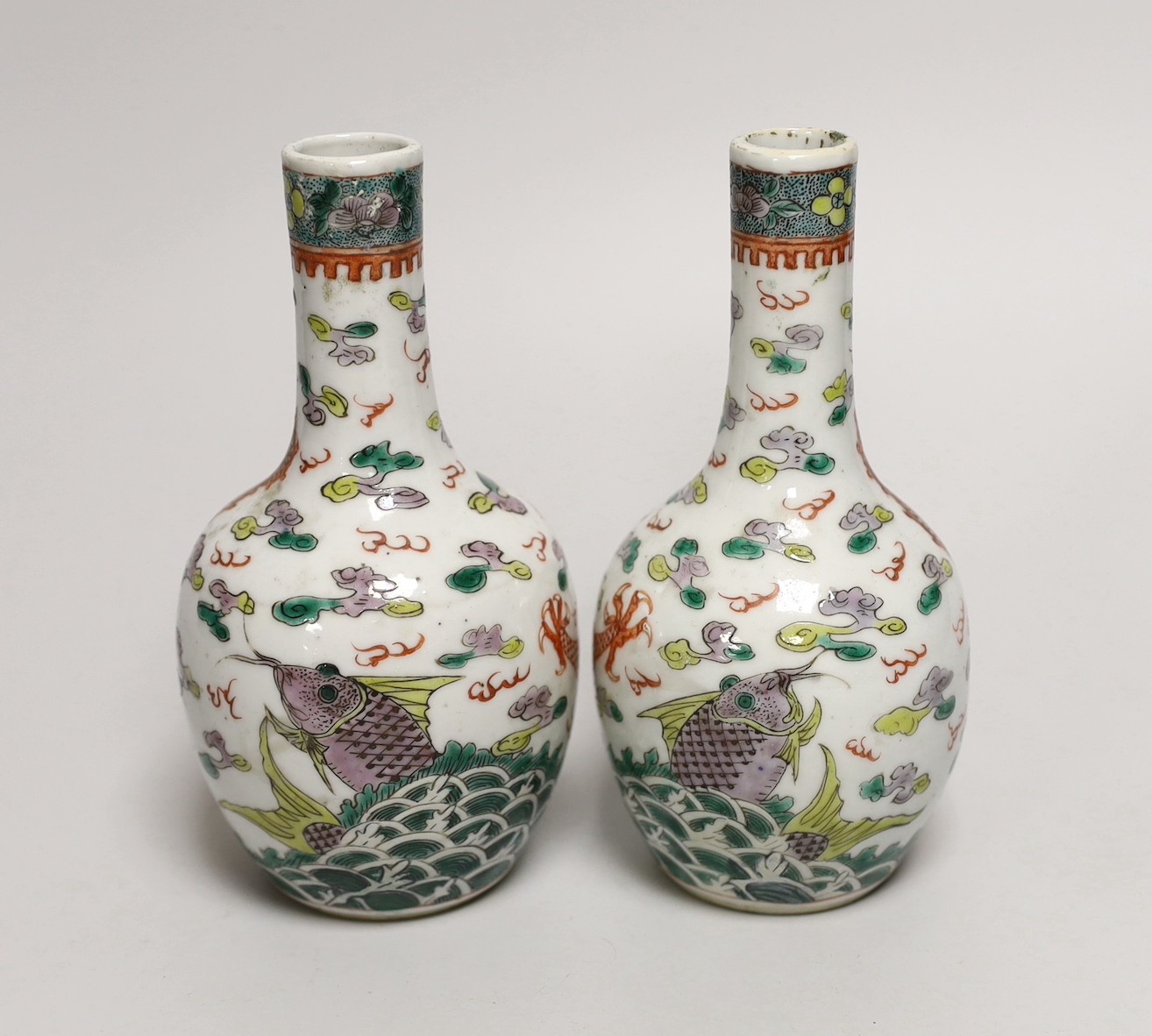 A pair of Chinese enamelled porcelain ‘dragon’ bottle vases, Kangxi marks probably Guangxu period, - Image 2 of 4