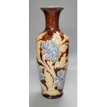 Louisa E. Edwards, a Doulton Lambeth floral vase, dated 1884, 39cm high