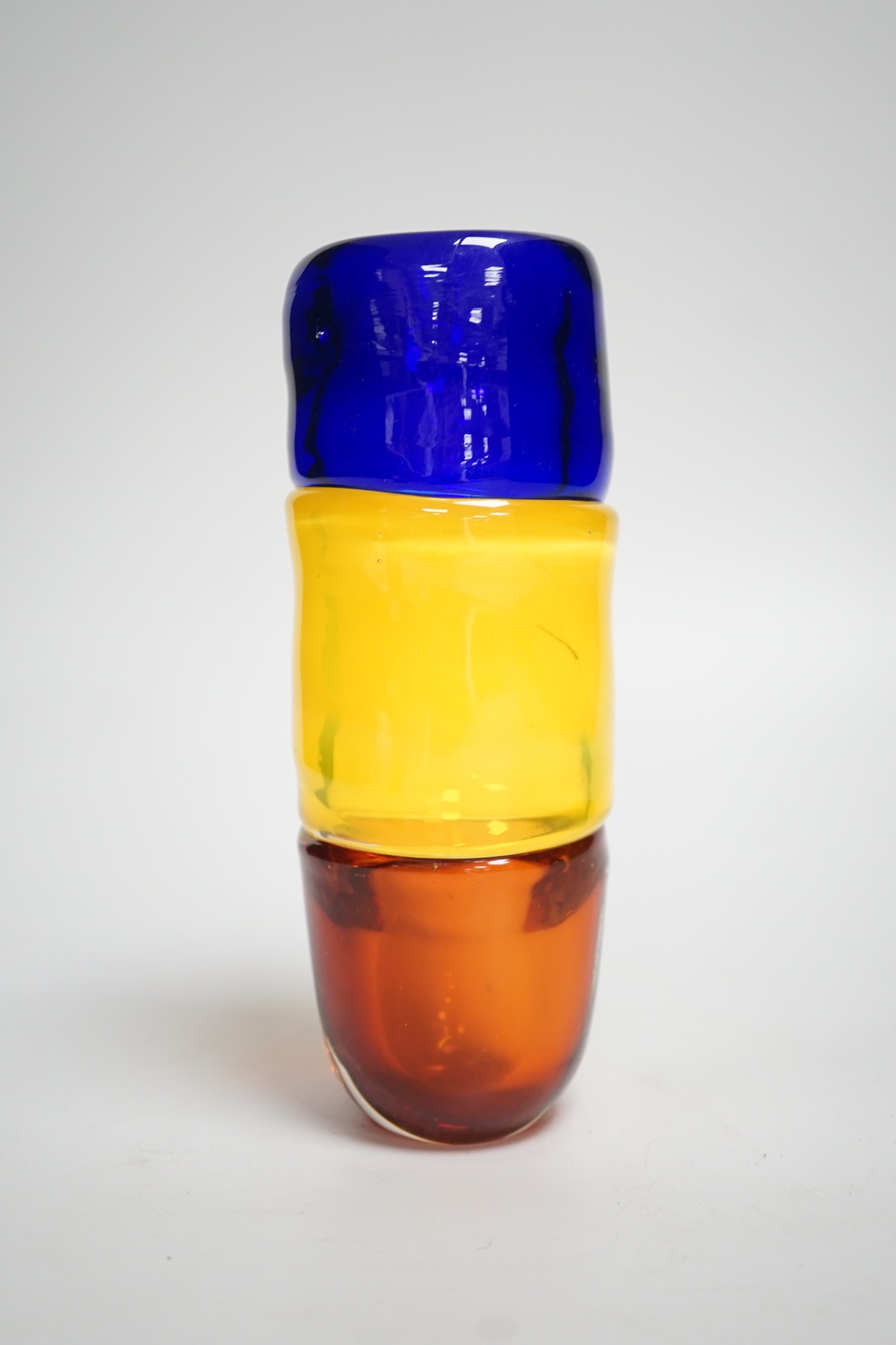 A signed Mike Frolich fused three colour glass vase. 19cm high - Image 2 of 4