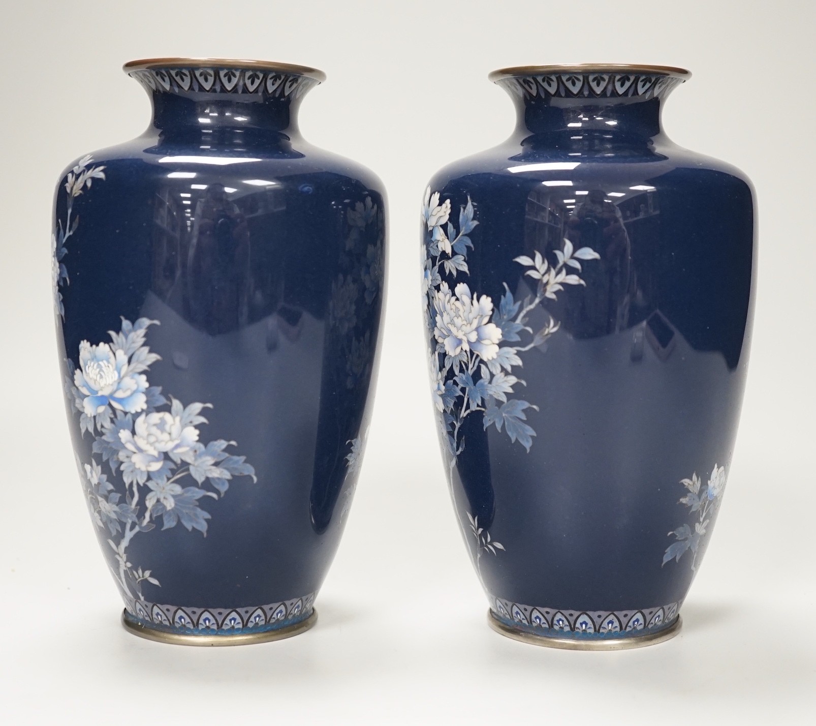 A pair of Japanese silver wine cloisonné enamel vases. 15cm high - Image 2 of 5