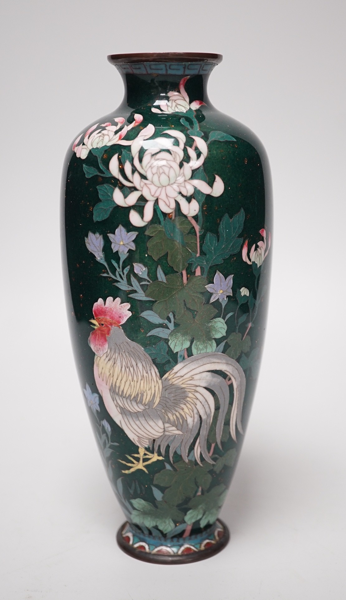 A Japanese cockerel cloisonné enamel vase. 24cm high