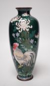 A Japanese cockerel cloisonné enamel vase. 24cm high