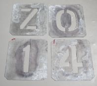 2 complete sets of zinc alphabetic stencils, one other set (C missing), and two part-sets of