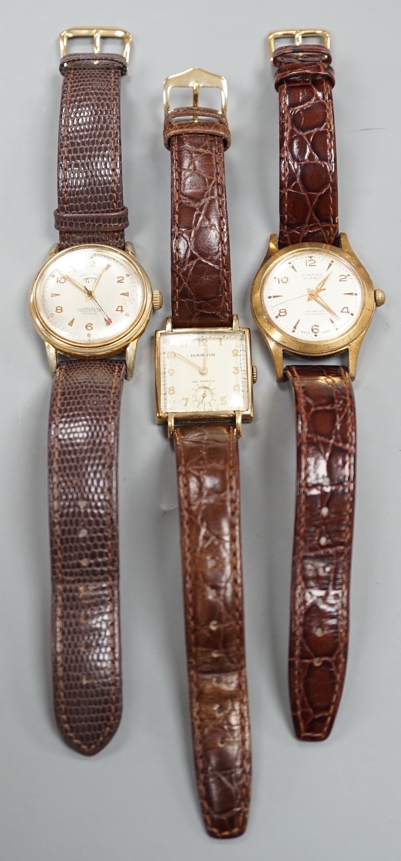 A gentleman's 1940's 9ct gold Marvin square dial manual wind wrist watch, on a later leather - Image 5 of 6